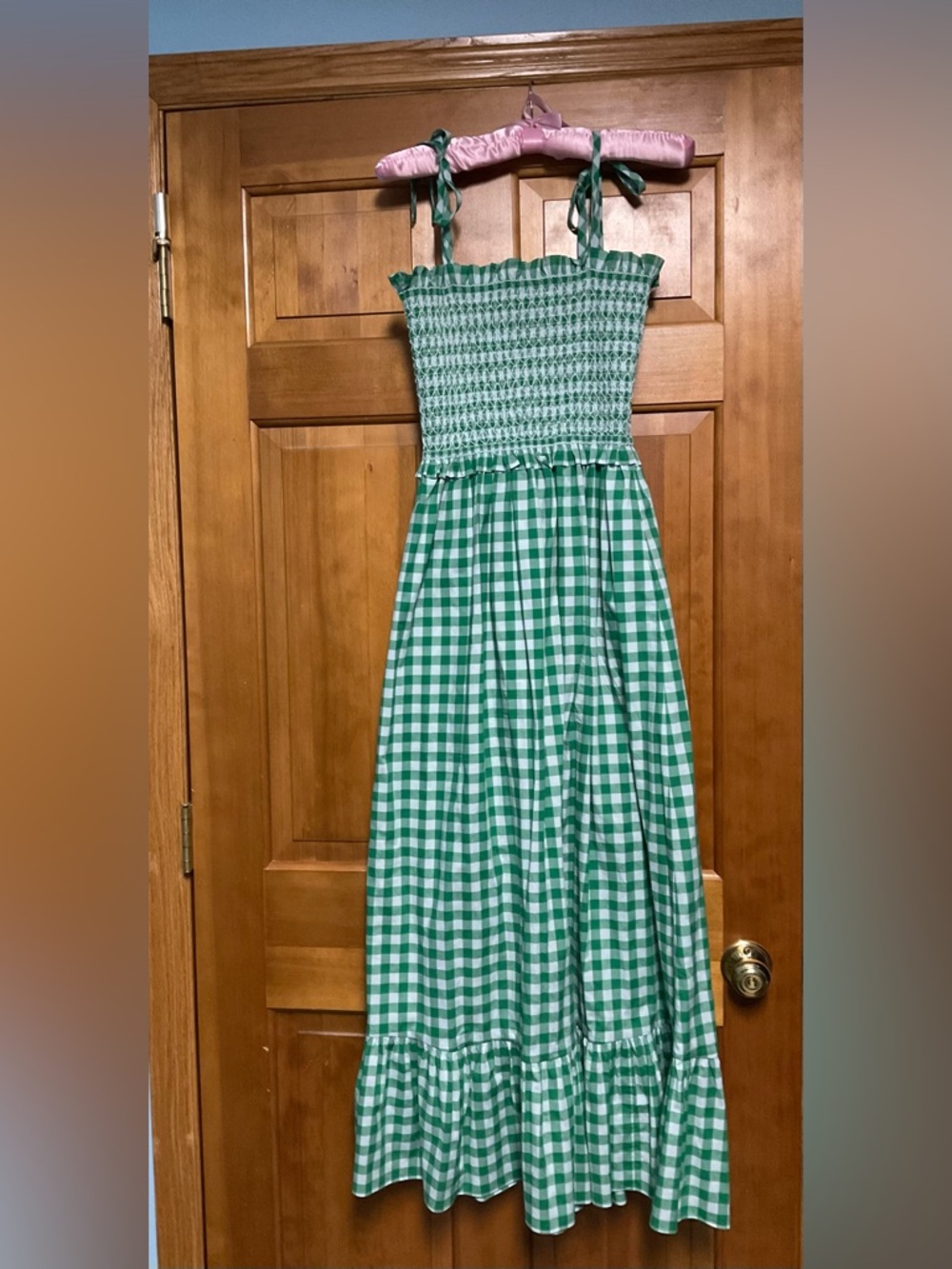Kate Spade Gingham check Smocked-Bodice Maxi Dress in Wintergreen Sz medium NWT - Picture 8 of 12